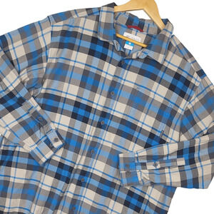 Vintage Columbia Men's Long Sleeve Button-Up Shirt XXL Plaid Blue Gray EUC